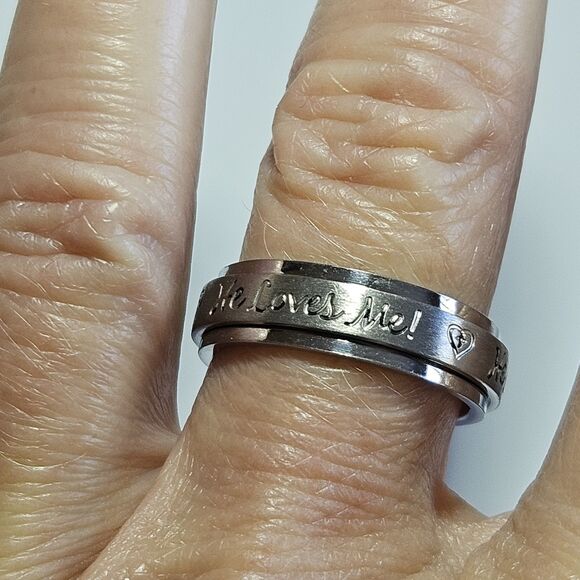 *Sale* He Loves Me Stainless Steel Spinner Ring Band Size 8 - Picture 4 of 15